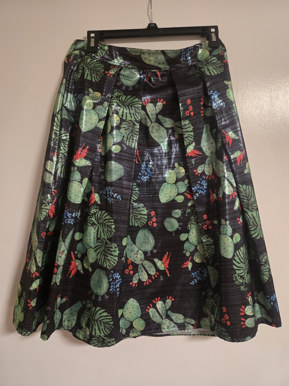 Cactus Print A-Line Skirt in Black and Green